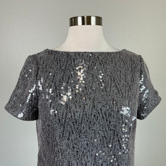 Ralph Lauren Sequined Short Sleeve Boat Neck Sheath Cocktail Dress Gray Size 4 - Picture 7 of 13